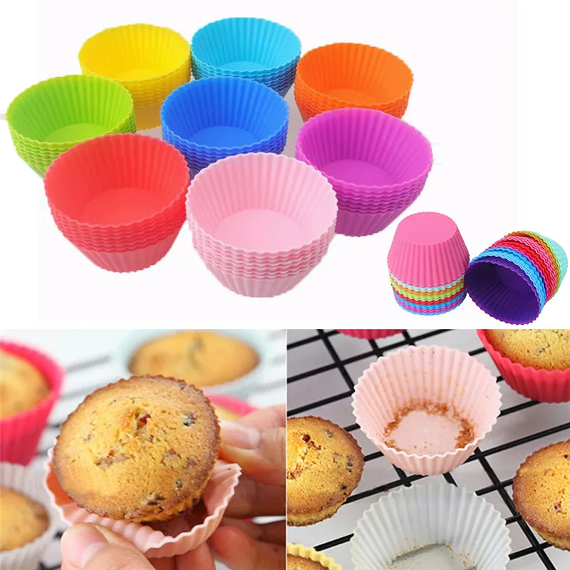 7 centímetros Silicone Muffin Cupcake Moldes bolo do copo da forma redonda Bakeware Criador Baking Mould colorido Assadeira Copa do forro moldes 9 cores