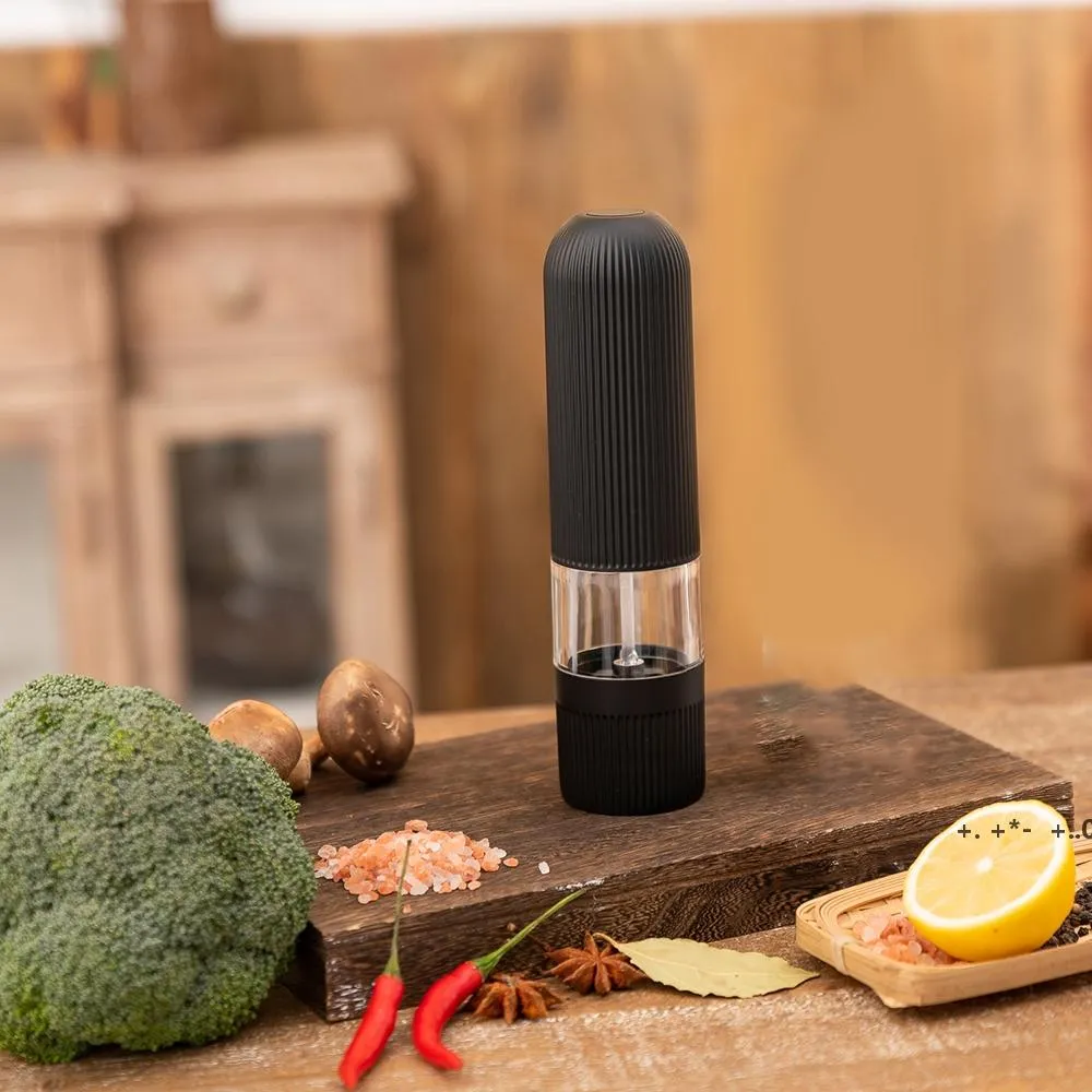 Automatisk Salt Peppar Grinder Set Elektrisk Plast Keramisk Burr Mill för örtpeppar Spice Justerbar Kökslipning Gadgets GCB14520