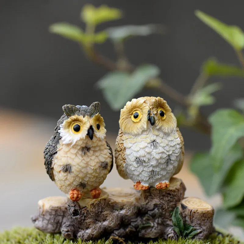 Resina mini corujas estatuetas em miniatura acessórios de jardim de fadas suprimentos animais para micro paisagem vasos de plantas bonsai artesanato decoração 1221995
