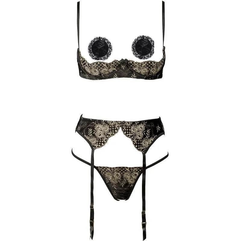 Sexy Embroidered Lingerie Set With Thin Temptation Lace Bra Panty Set And  Panty, Garters Included Intimates 1 4 Cup, Crotchless Design Set267v From  Svzhm, $23.41