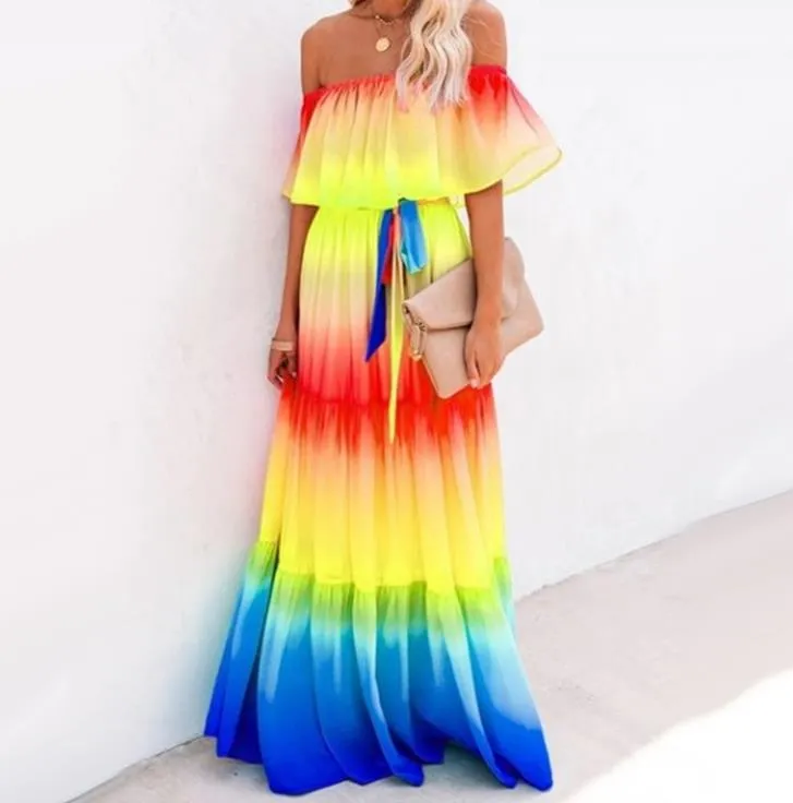 chinese dress ladies Orange Sleeveless Ombre Maxi Pleat Dress  Aquarius Brand