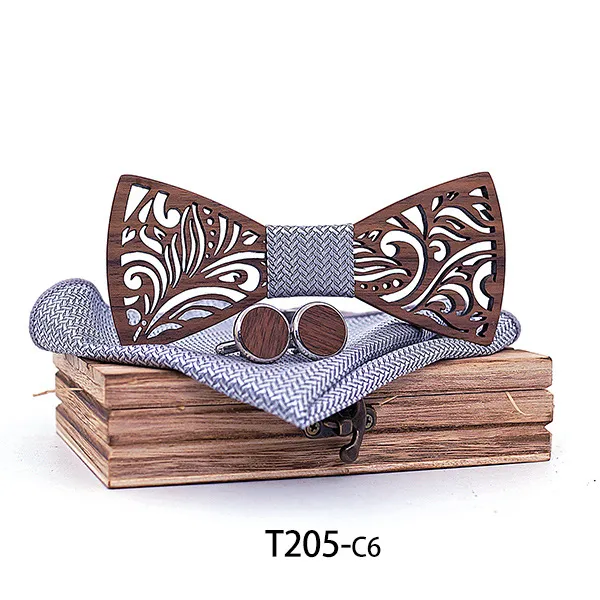 Wooden Bowtie set 9 styles Handkerchief Bow tie cufflinks for men business Chirstmas Gift free TNT DHL FEDEX