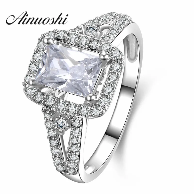 1,5 Carat SONA Bague Rectangle Bandes de mariage Halo Bagues de fiançailles en argent sterling 925 Femmes Amant Promise Cadeau Bijoux de mode Y200106