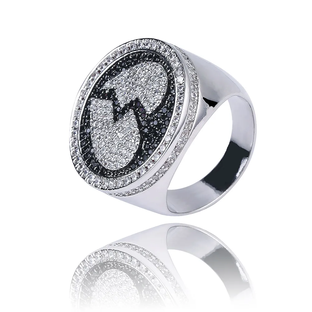 Nieuwe gebroken hart iced out bling ring micro pave cubic zirkoon stenen hiphop sieraden