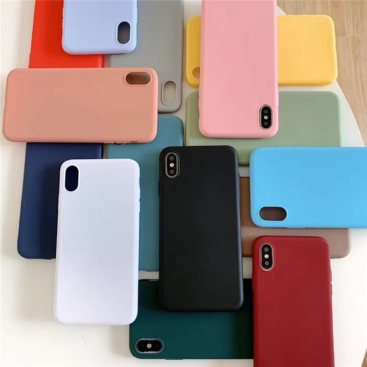 Candy Color Matte Cases Zachte TPU Cover voor iPhone 12 11 Pro Max XS XR X 6 7 8 Plus Galaxy S10 S20 Opmerking 10 A10S A71 100pcs / lot