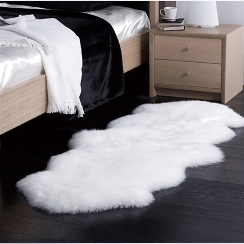 Imitação de lã tapete quarto decoração cama sala de estar irregular pelúcia moderna minimalista 220301