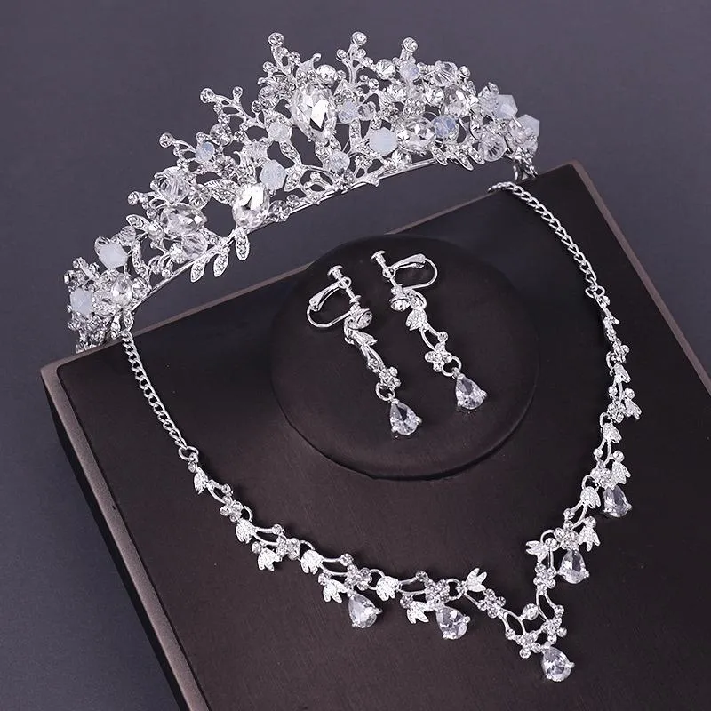 Orecchini Collana Barocco Splendido set di gioielli da sposa in cristallo per le donne Strass Fiore Diademi Matrimonio corona