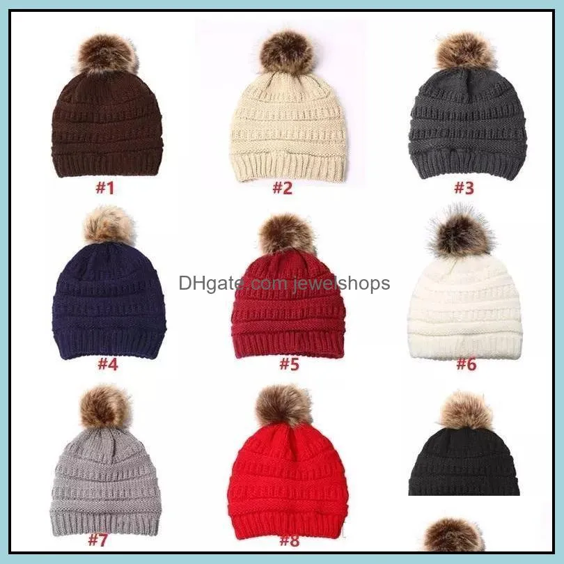 Kids Adults Thick Warm Winter Hat For Women Soft Stretch Cable Knitted Pom Poms Beanies Hats Women`s Skullies Beanies Girl Ski Cap