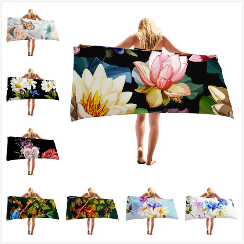 Quicky-Dry Microfiber Beach Cover Scarves 75 * 150 cm Plażowy Ręcznik Duże Ręczniki Sportowe Akcesoria Kempingowe Big Flowers Series