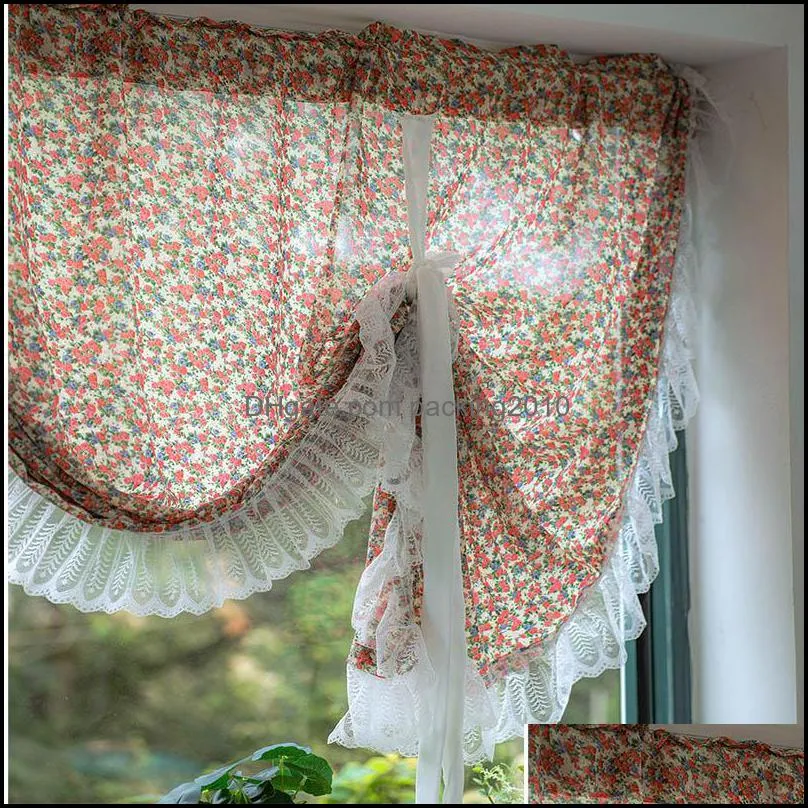 Curtain & Drapes American Floral Roman Curtains For Kitchen Bathroom Door Short Pull Up Elegant Window Valance Decorative Home