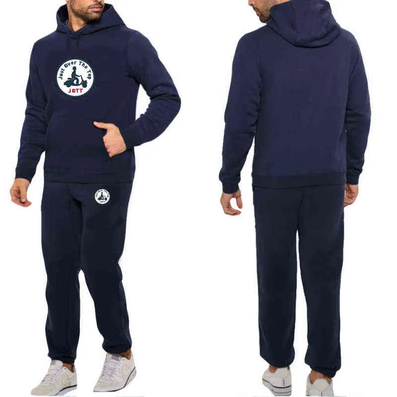 Men s Autumn Winter Fashion Jott Printed Design Solid Color Hooded Sweater Jogging Leisure Pants Tracksuit