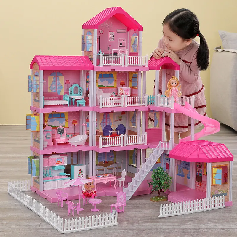 Risparmia alla grande su Barbie Castle Dollhouse Casa Bambole Fai Da Te Per  Ragazze, Casa Delle Bambole Del Castello In Legno A Strati Con Mobili,