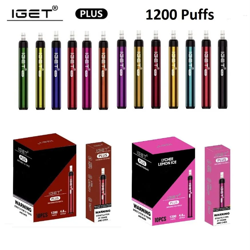 Iguet mais dispositivo pod descartável e cigarros 1200 sopros com pontas de filtro 4.8ml 650mAh Vape Pen Stick 13 Opções OriginalA32