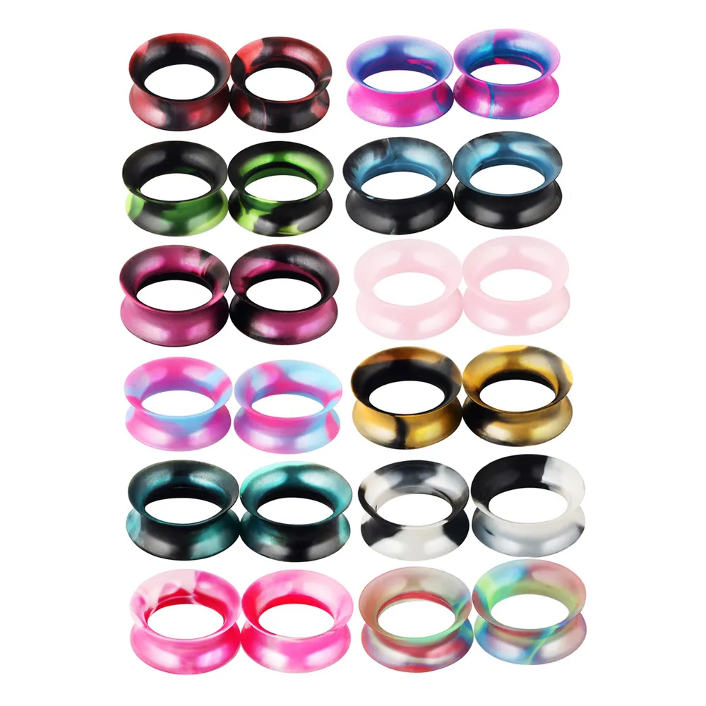 12 pz colore della miscela Silicone flessibile orecchio tunnel della carne Plug piercing colore misto Earlet calibri espansione piercing gioielli di moda