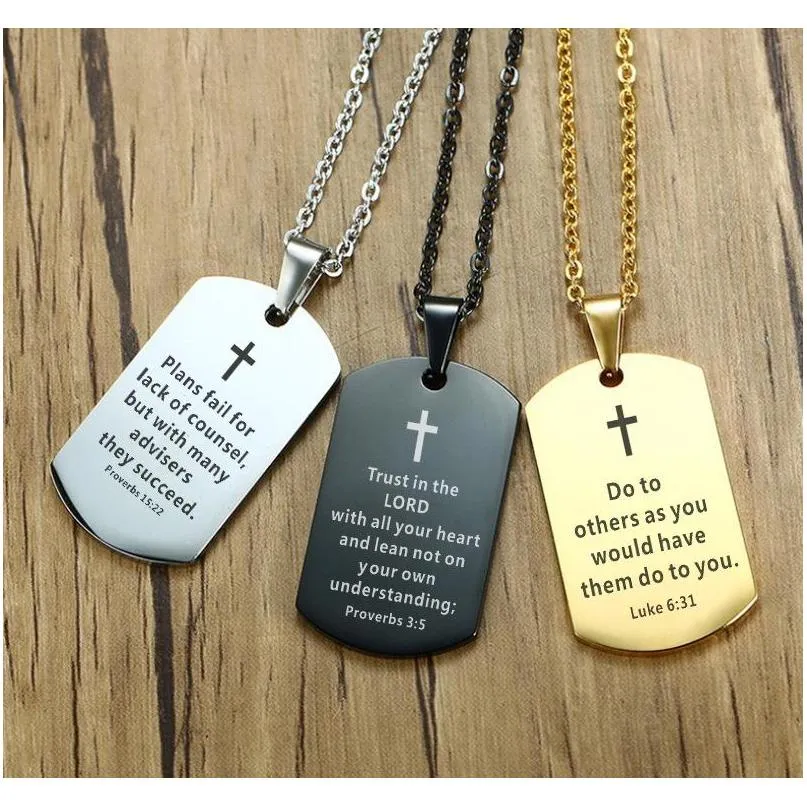 bible verse necklace cross stainless steel mens necklace dog tag pendant religious jewelry black for christian prayer gift