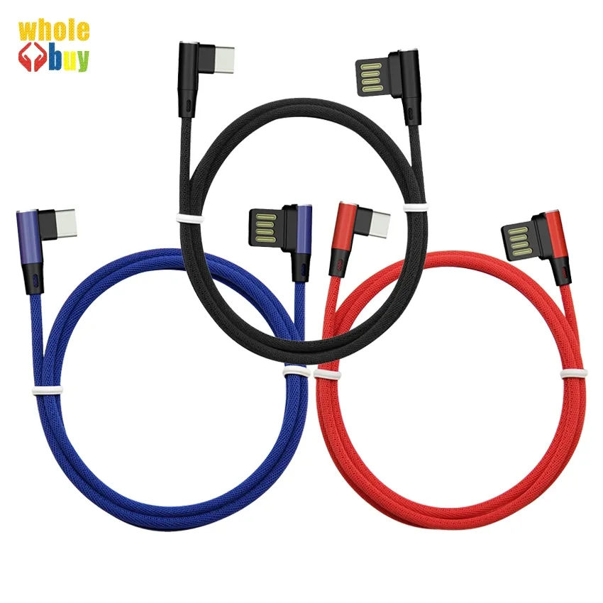 빠른 데이터 케이블 삼성 S9 샤오 미 6 배 화웨이 P10 100PCS 충전 휴대 전화 케이블 90도 USB 타입 C 케이블 2A의 USB-C 케이블