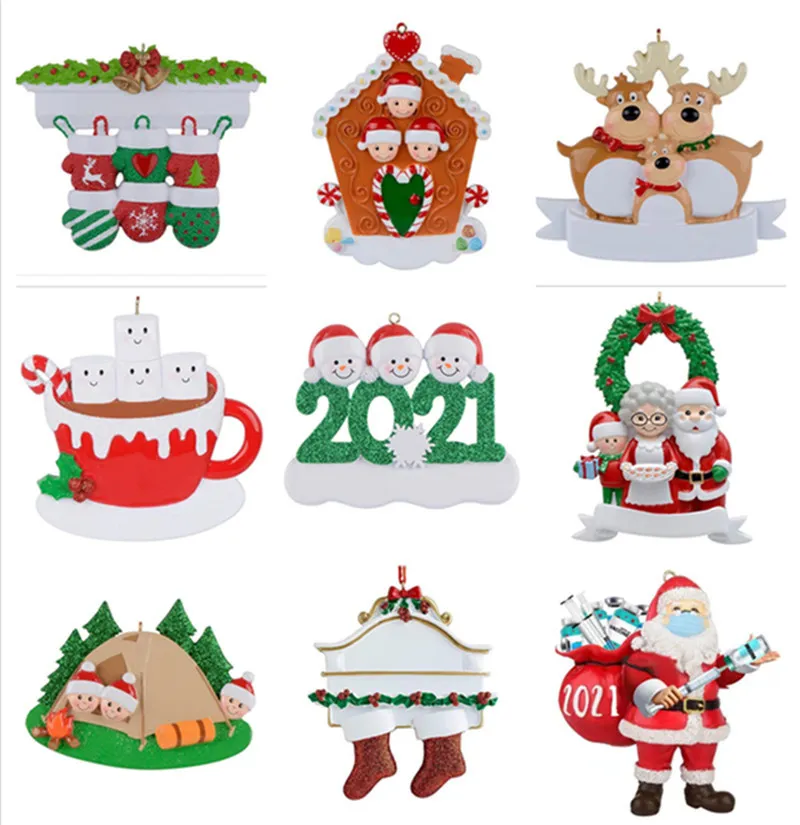 Decorazione natalizia Ornamenti fai-da-te Compleanni Regalo per feste Prodotto Personalizzato Famiglia di 4 ornamenti Accessori in resina pandemica con corda rossa