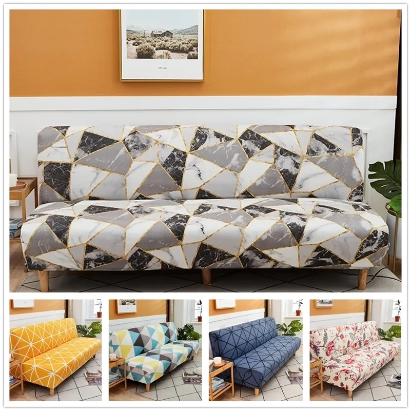 Spandex Plaid Folding Sofa Cover without Armrest Geometric All-inclusive Stretch Sofa Bed Cover Slipcover Sofa Towel S M L Size LJ201216
