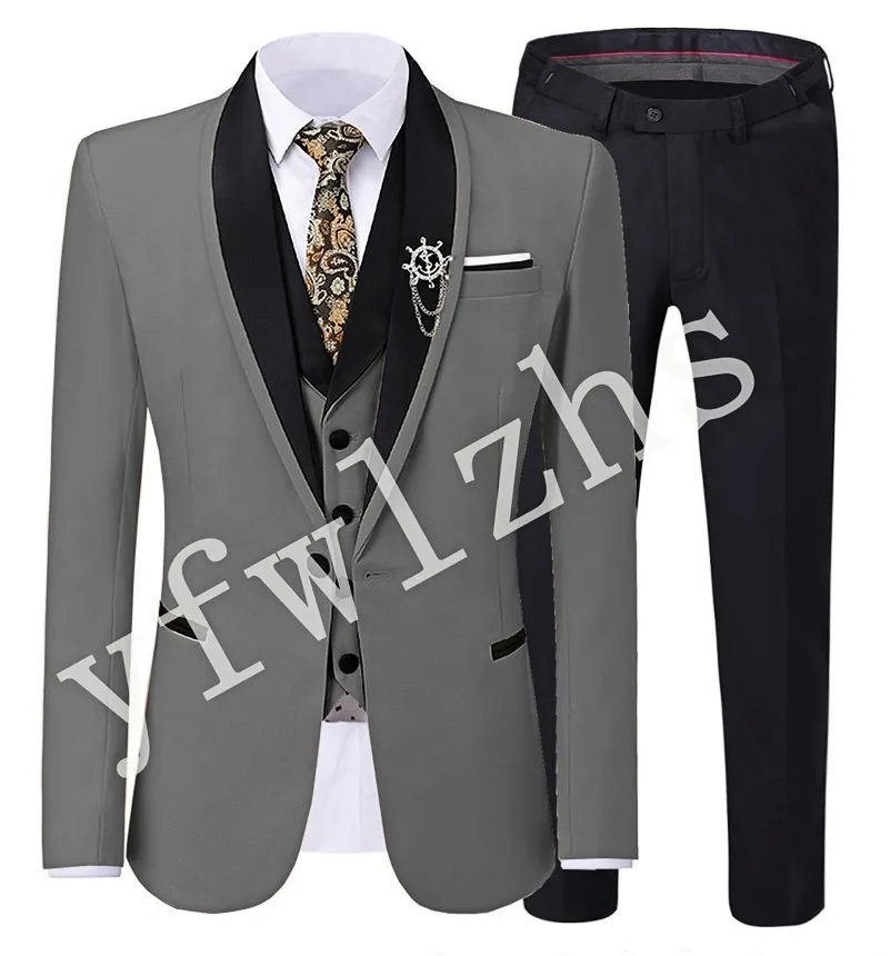 Groomsmen su misura con un bottone Scialle Risvolto Smoking dello sposo Abiti da uomo Matrimonio / Ballo / Cena Blazer da uomo migliore (giacca + pantaloni + cravatta + gilet) W650