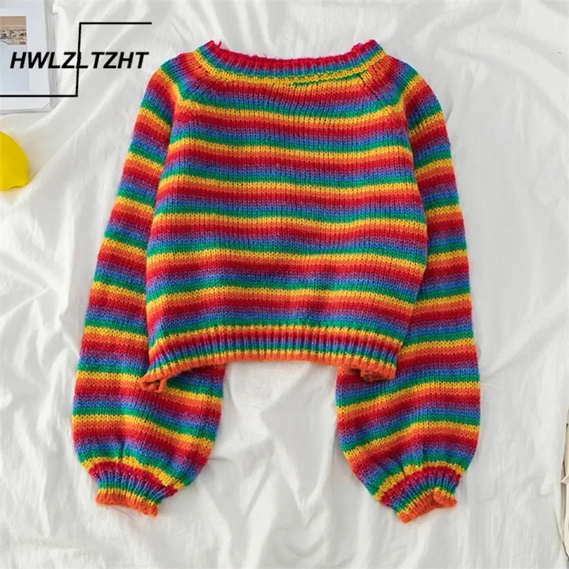 Rainbow Stripe Knit Sweater: Korean Style Loose Pullover Shop