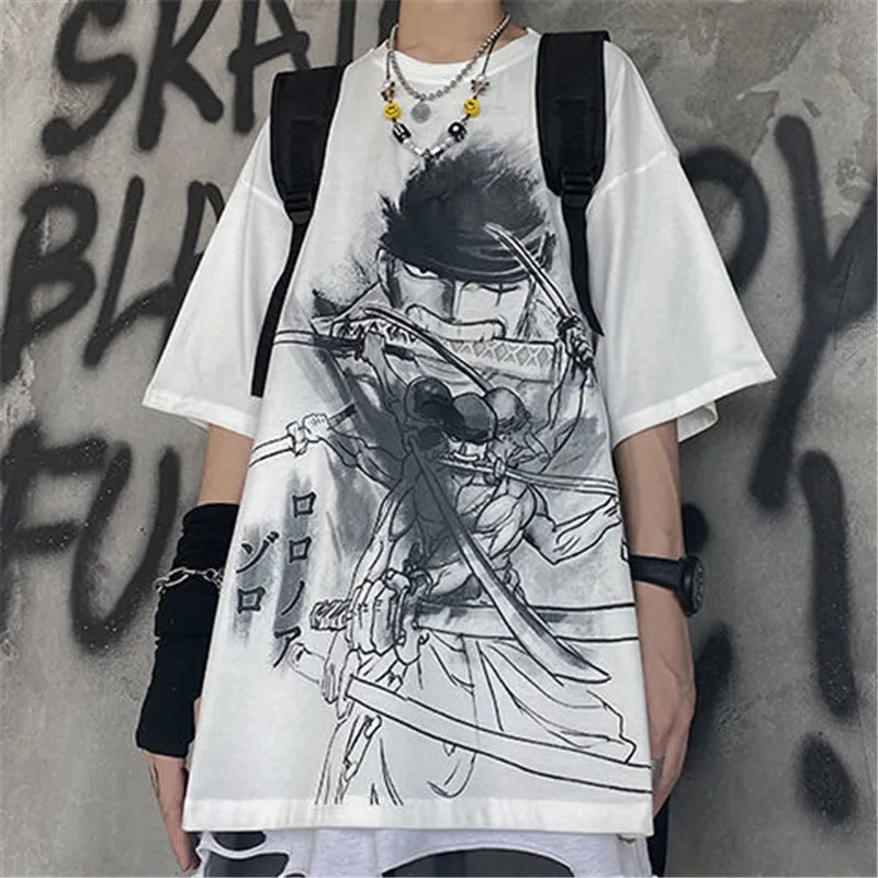 Japanese Hip Hop Luffy Oversized Graphic T Shirts Cool White Japanese Hip Hop Luffy Oversized Graphic T Shirts Cool White