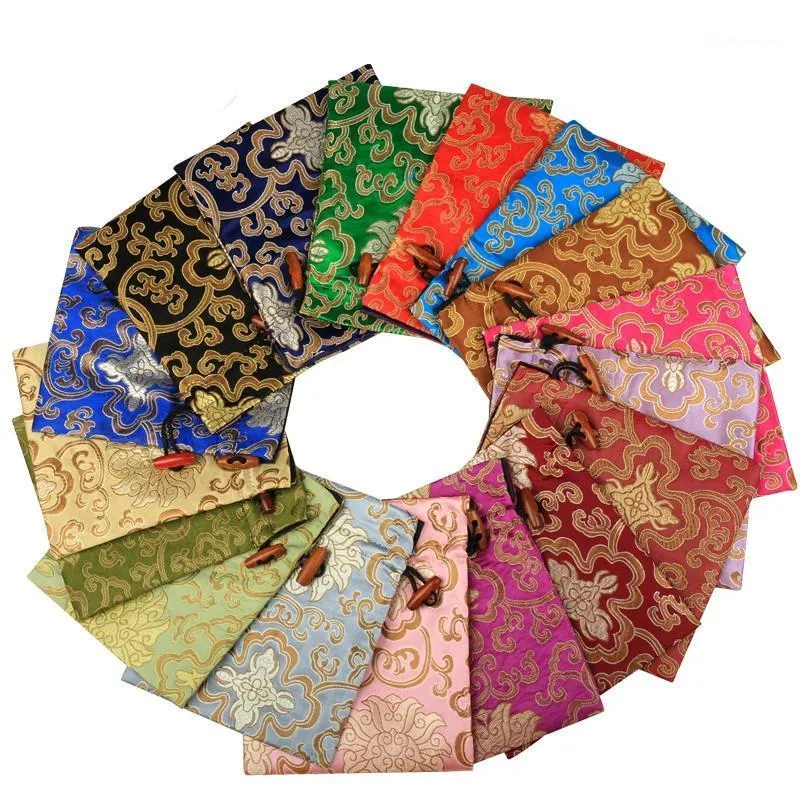 Jewelry Pouches, Bags Big Rich Flower Jewellery Pouch Drawstring Chinese Silk Brocade High Quality Party Gift Cloth Packaging 50pcs/lo1