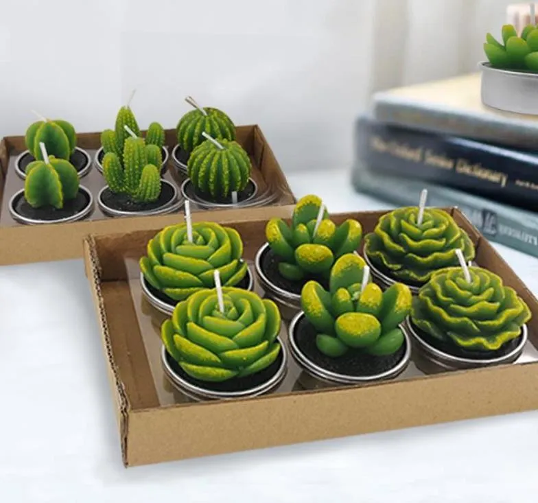 Candles Home Decor Garden Drop Delivery 2021 12Pcs Cactus Cute Mini Set Artificial Succent Plants Decoration Candle Tea Light Xmas Gift Zb