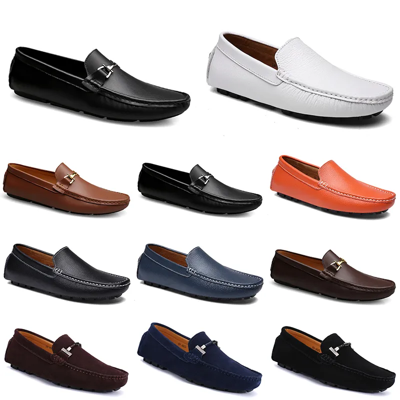 Fashions Lederen Doudou Mannen Casual Rijden Schoenen Ademend Soft Sole Lights Tan Blacks Navys White Blue Silver Geel Grey Footwear All-Match Lazy Grens Grens