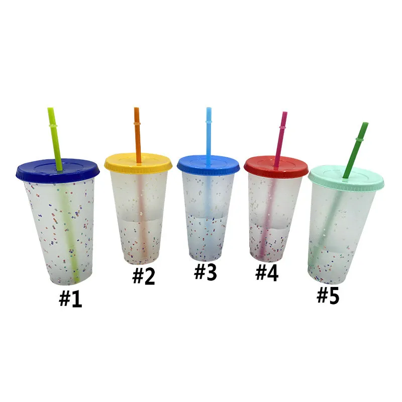 Bicchieri di plastica da 24 once che cambiano colore con cannuccia, bicchieri riutilizzabili estivi per bevande fredde, caffè magico, boccali di birra W63