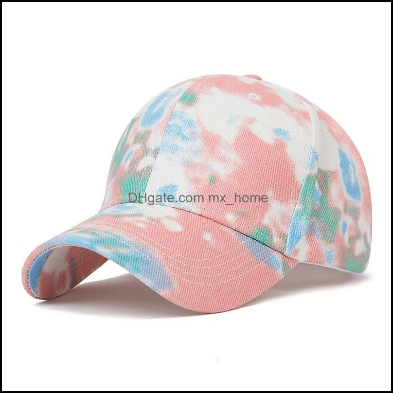 Tie dye Baseball Cap Unisex Cotton Adjustable Visor Ponytail Caps Summer Outdoors Fashion Colored Sun Hat Teenage Graffiti Pony Hats