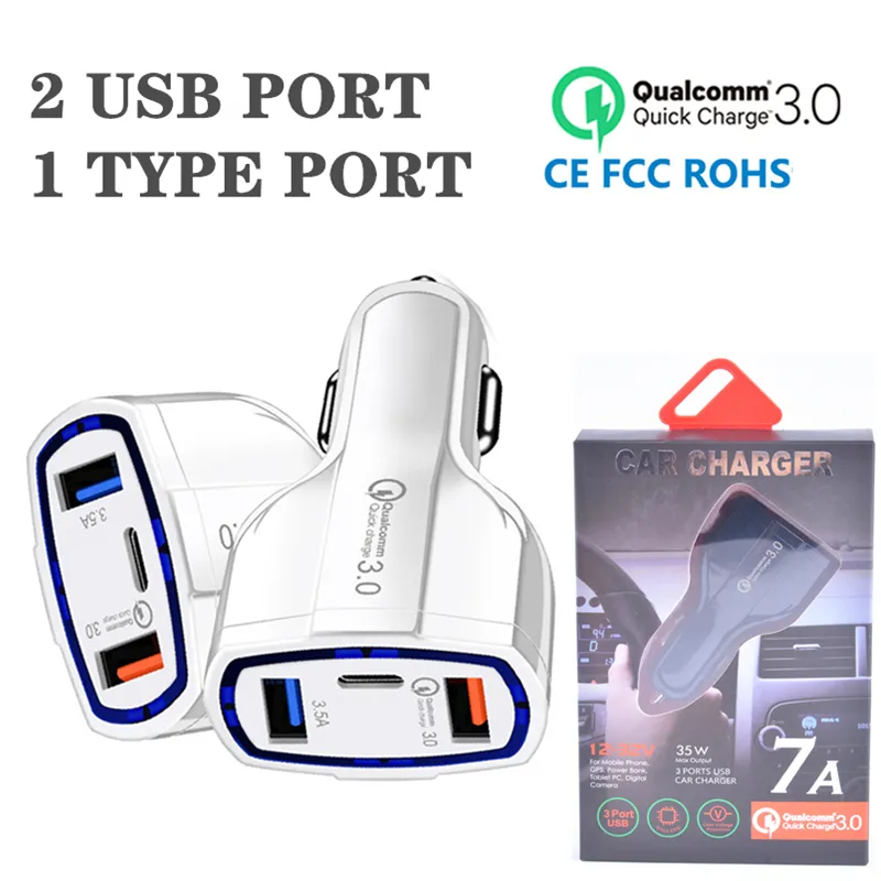 3.0 Зарядное устройство для быстрого зарядки 3.5A двойной USB с интерфейсным интерфейсом типа C Автомобильное зарядное устройство Тип C Порт и 3.5A USB Часть QC Быстрая зарядка