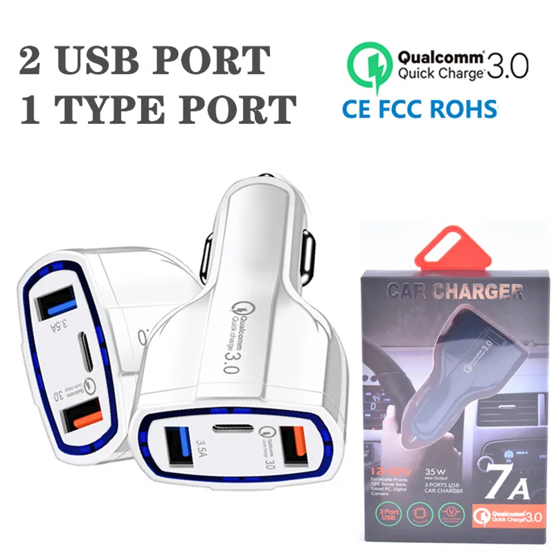 3.0 Fast Charge Car Charger 3.5A Dual USB with Type-c Interface Output Car Charger TYPE C Port and 3.5A USB Part QC Quick Charge