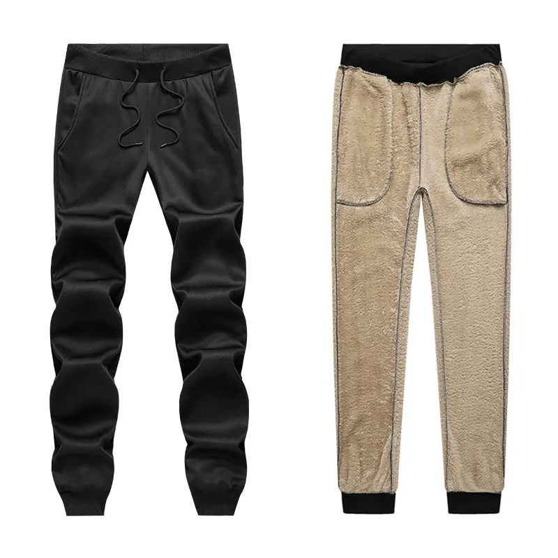 2021 Mäns ullbyxor utanför sammet tjocka joggare Fleece Winter Warm Byxor Heavyweight Zipper Trousers Men Sweatpants