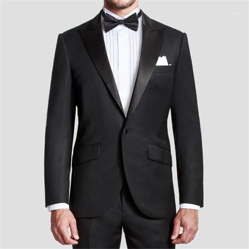 Erkekler Takım Elbise Blazers Toptan Özel Yapılmış Siyah Erkek Takım Groomsmen Düğün Erkekler için Örgün İş Parti Blazers + Pantolon + Bow1