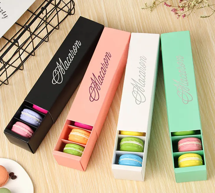 Macaron Box Cake Boxes Home Made Macaron Chocolate Boxes Biscuit Muffin Box Retail Paper Packaging Noir Blanc Rose Vert WB3224