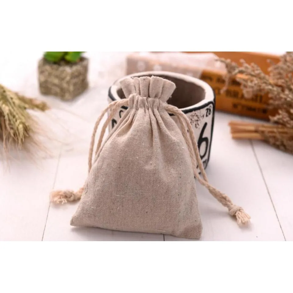 natural linen gift drawstring pouches 8x11cm 9x12cm 10x15cm pack of 50 party sack soap makeup jewelry gift packaging bags