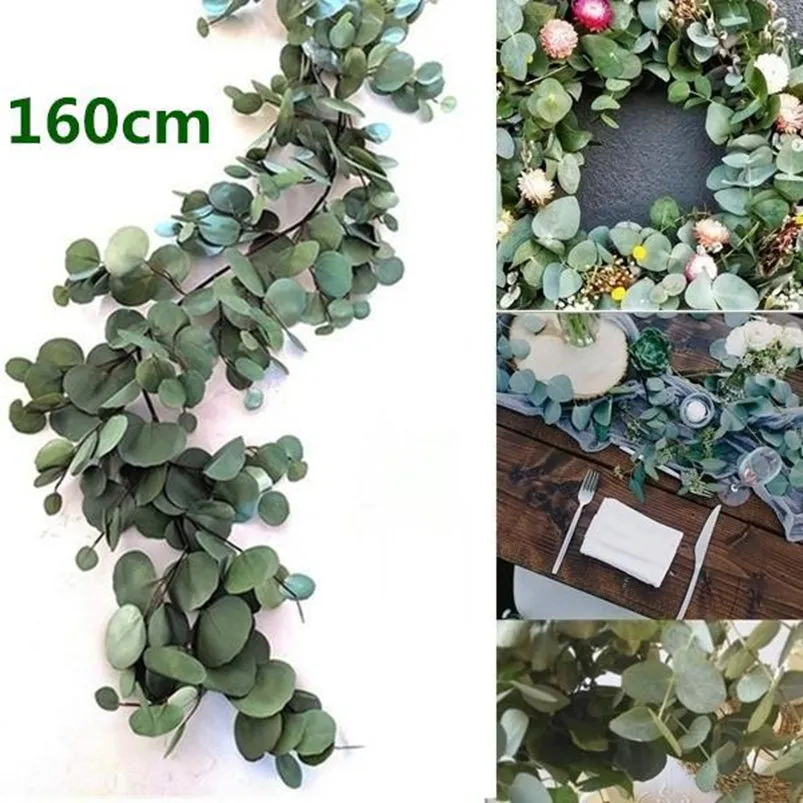 Guirlande d'eucalyptus artificielle 160CM | Rotin suspendu, verdure de mariage, feuille de saule, centres de Table, fête, hôtel, café, décor, nouveau