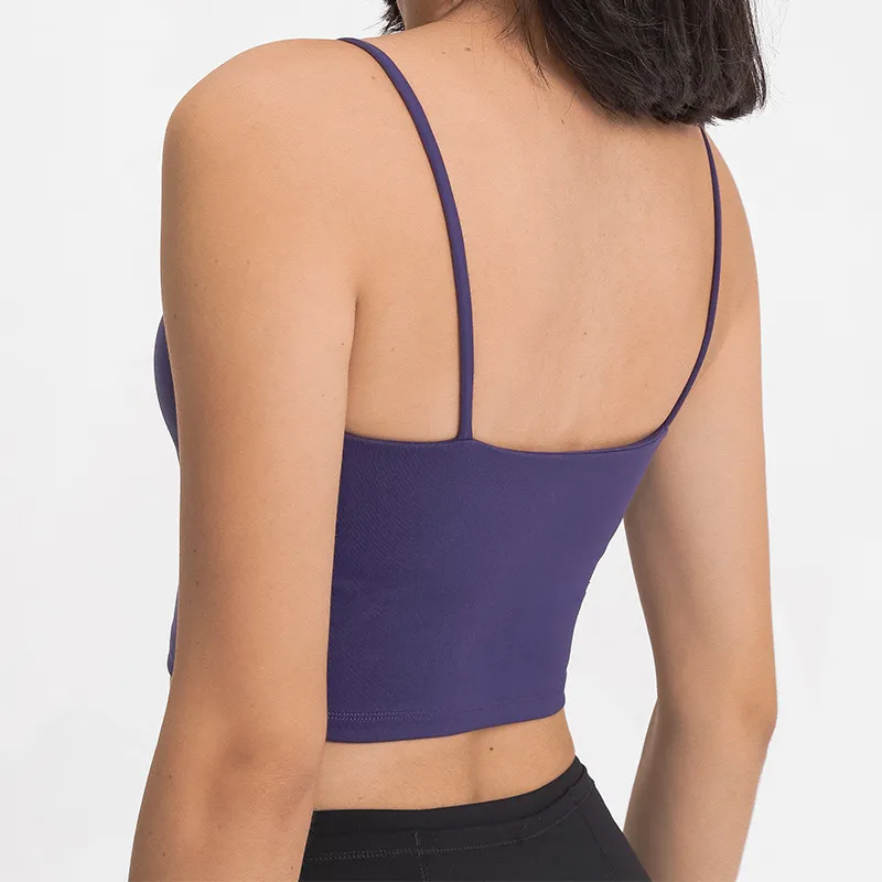 2020 Nieuwe Yoga Vest voor vrouwen met borstkussen, sexy slanke riem, mooie achterkant yoga top, halve sling yoga pak