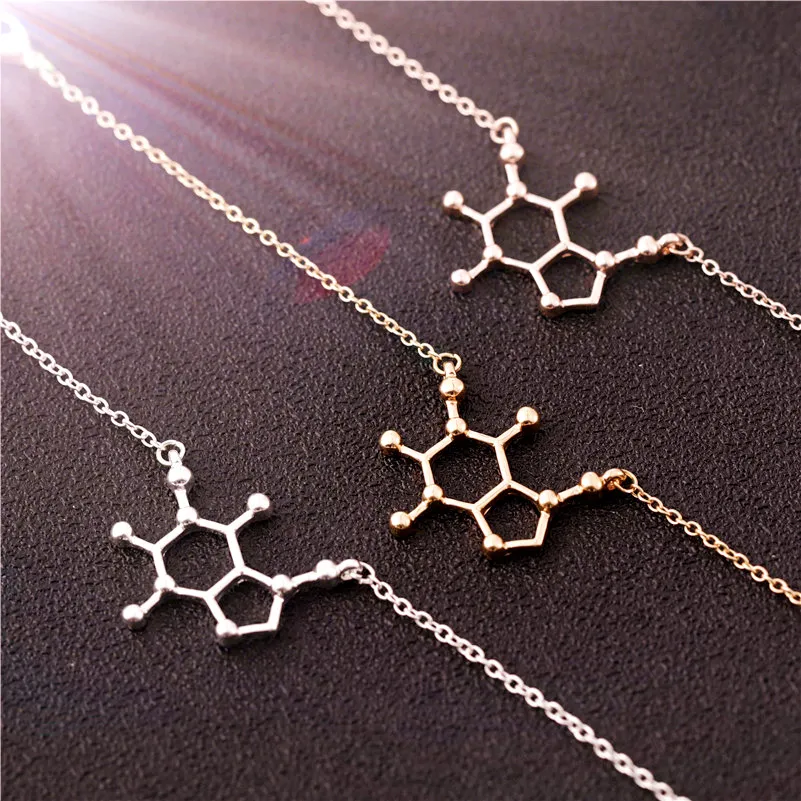 1pcs geometry Caffeine Molecule Necklace Chemical Molecules pendant Necklace Science Structure Chemistry Necklaces for Nurse Jewelry
