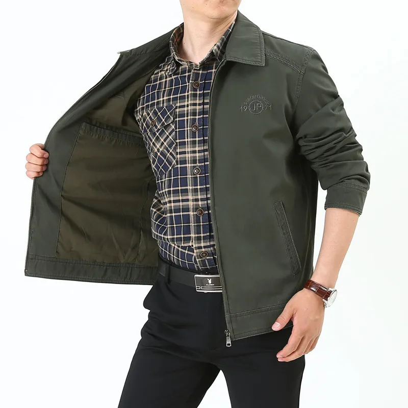 Autumn Jacket Men Windbreaker Dad Military S Turn-Down Collar Leisure Coat Man Outerwear Casaco Masculino M-4XL 201105