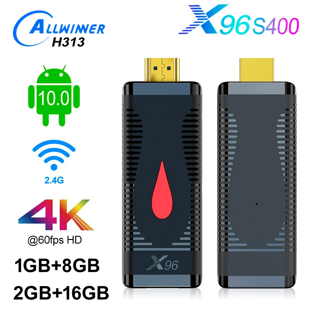 X96 S400 Android 10.0 TV Stick Allwinner H313 LPDDR Quad Core RTL8189 WiFi 1080P Smart TVSTICK Dongle Android10 2 GB 16 GB 1g 8g