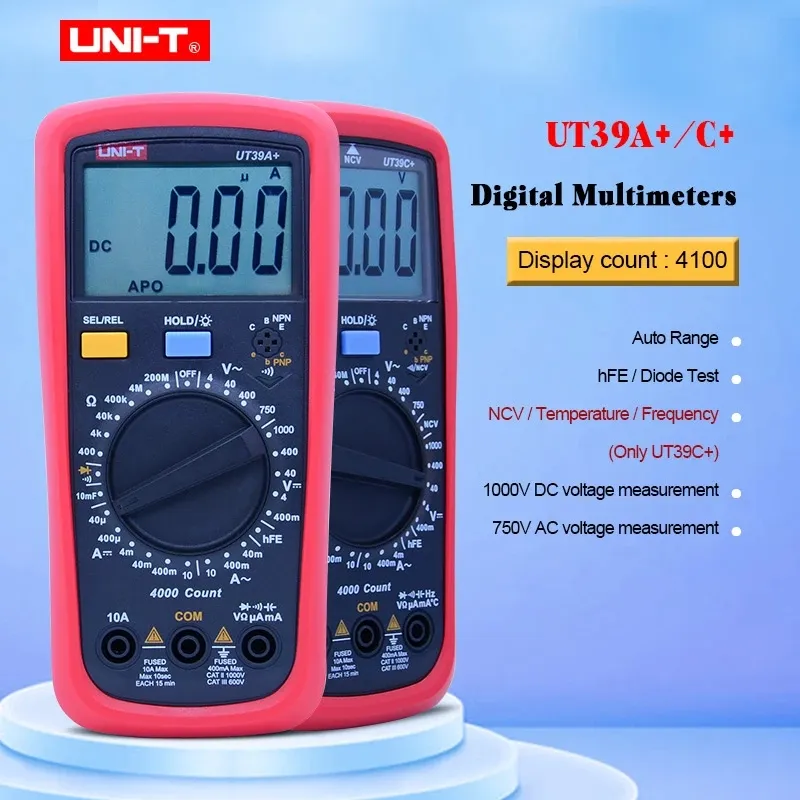 Multimetro digitale UNI-T UT39A più UT39C più AC/DC Tensione Corrente Resistenza Capacità Frequenza Misurazione della temperatura