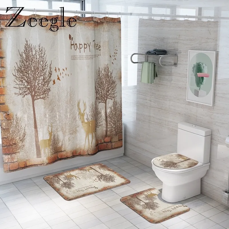 Zeegle Toilet Mat Shower Mat Waterproof Bath Curtain Machine Washing Toilet Rug Anti-slip Rug for Bathroom Toilet Seat Cover