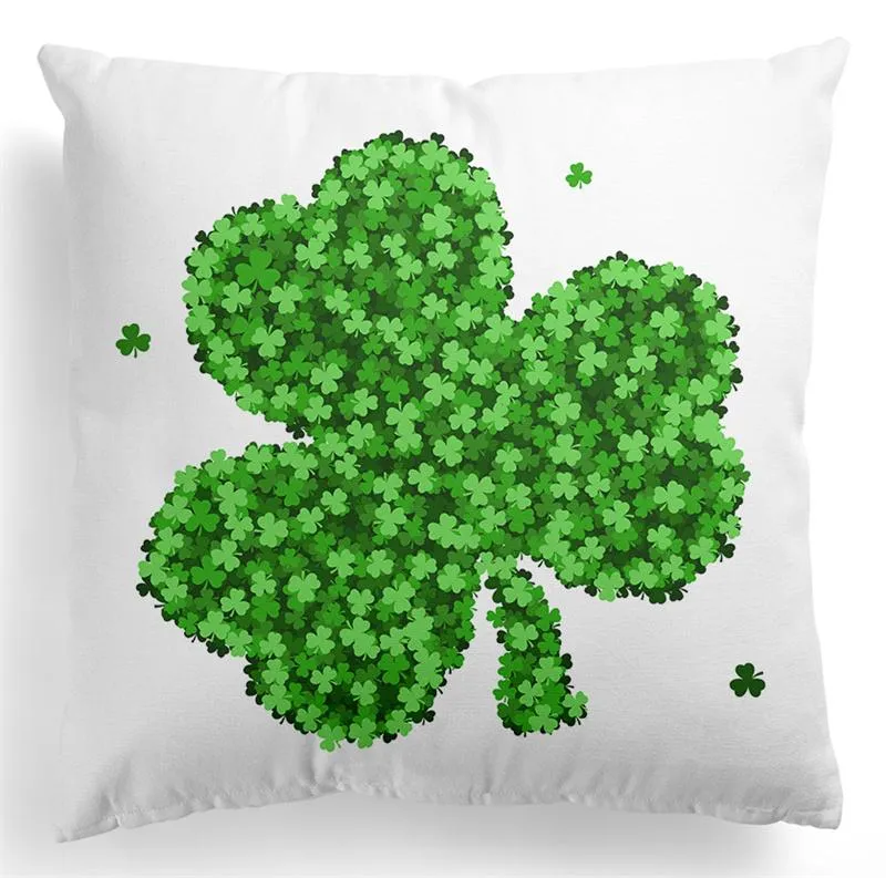 St. Patrick`s Day Pillow Case 45*45cm Cotton Polyester Lucky Shamrock Clover Throw Pillowcase Irish Festival Home Decor