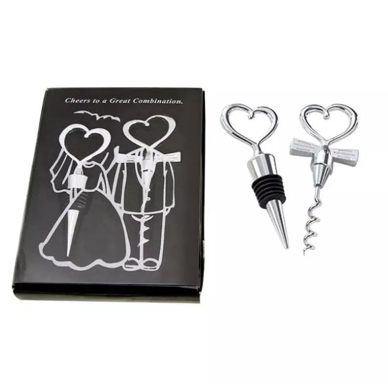 Wine Bottle opener Heart Shaped Great Combination Corkscrew and Stopper Heart-Shaped Sets Wedding Favors Gift