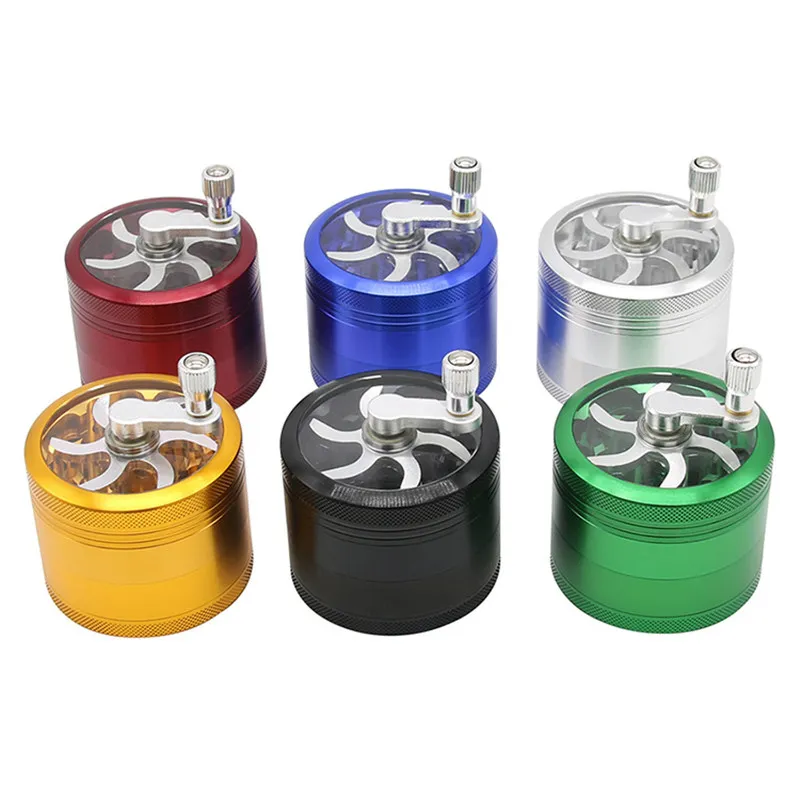 Metal Alloy Tobacco Herb Grinder Pocket Parts 4-layer HAND hand grinder herb Cigarette Smoking Spice Crusher with handle rolling