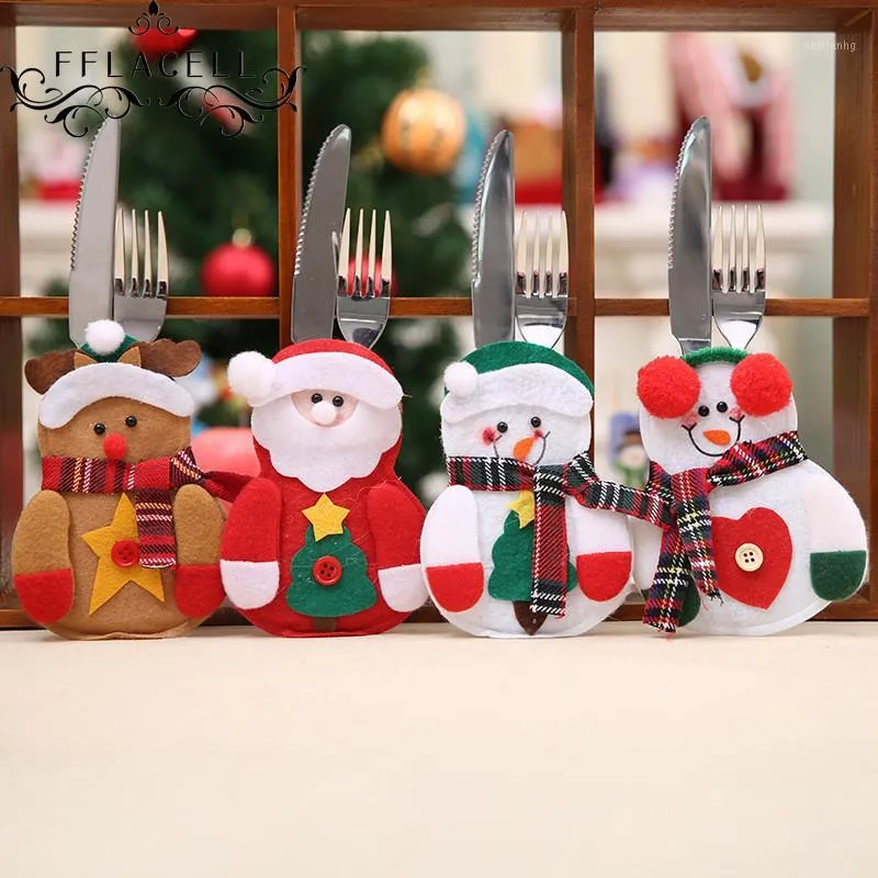 크리스마스 장식 Fflacell 산타 모자 순록 연도 포켓 포크 나이프 칼리 홀더 가방 홈 파티 테이블 식탁 장식 테이블웨어 1