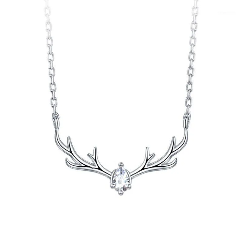 Pendant Necklaces S925 Sterling Silver Necklace Women Antler Simple Crystal Clavicle Chain Valentine's Day Gift Party Jewelry Gifts
