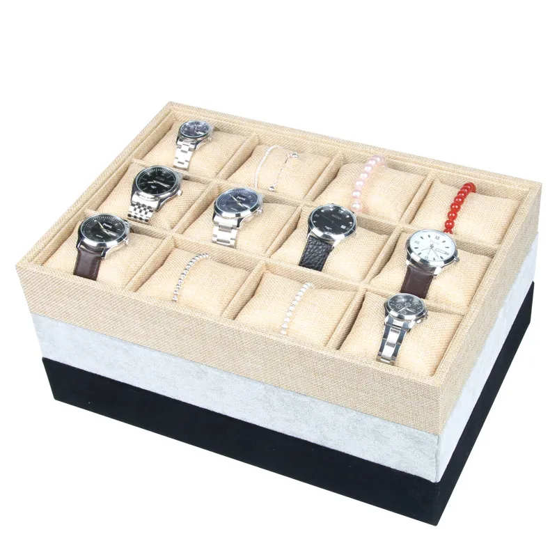 Haut de gamme Velours Boîte à Bijoux Bracelet Montre Plateau Bijoux Présentoir Titulaire Boutique Bijoux Stockage 12 Grille Petit Oreiller Tray259b