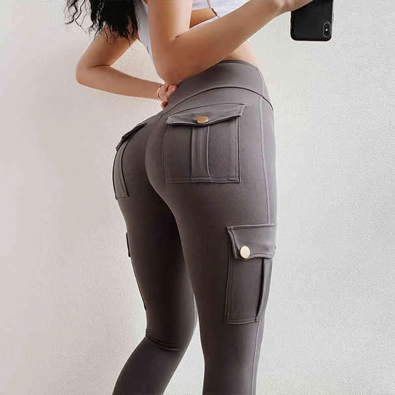 High Waist Elastic Push Up Low Waist Leggings With Four Pockets